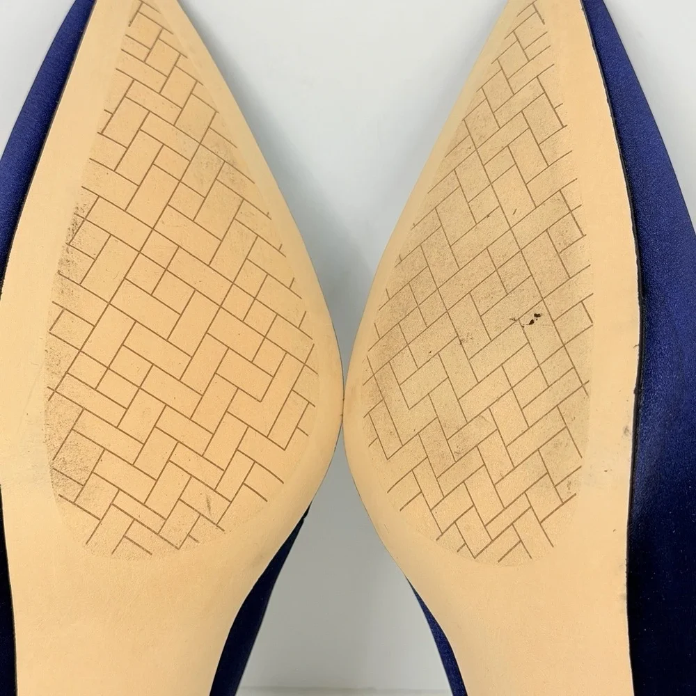 Cole Haan Vandam Sling 65 Navy Satin Pointed Toe Kitten Heeled Pumps Sz 9.5 - Picture 7 of 11